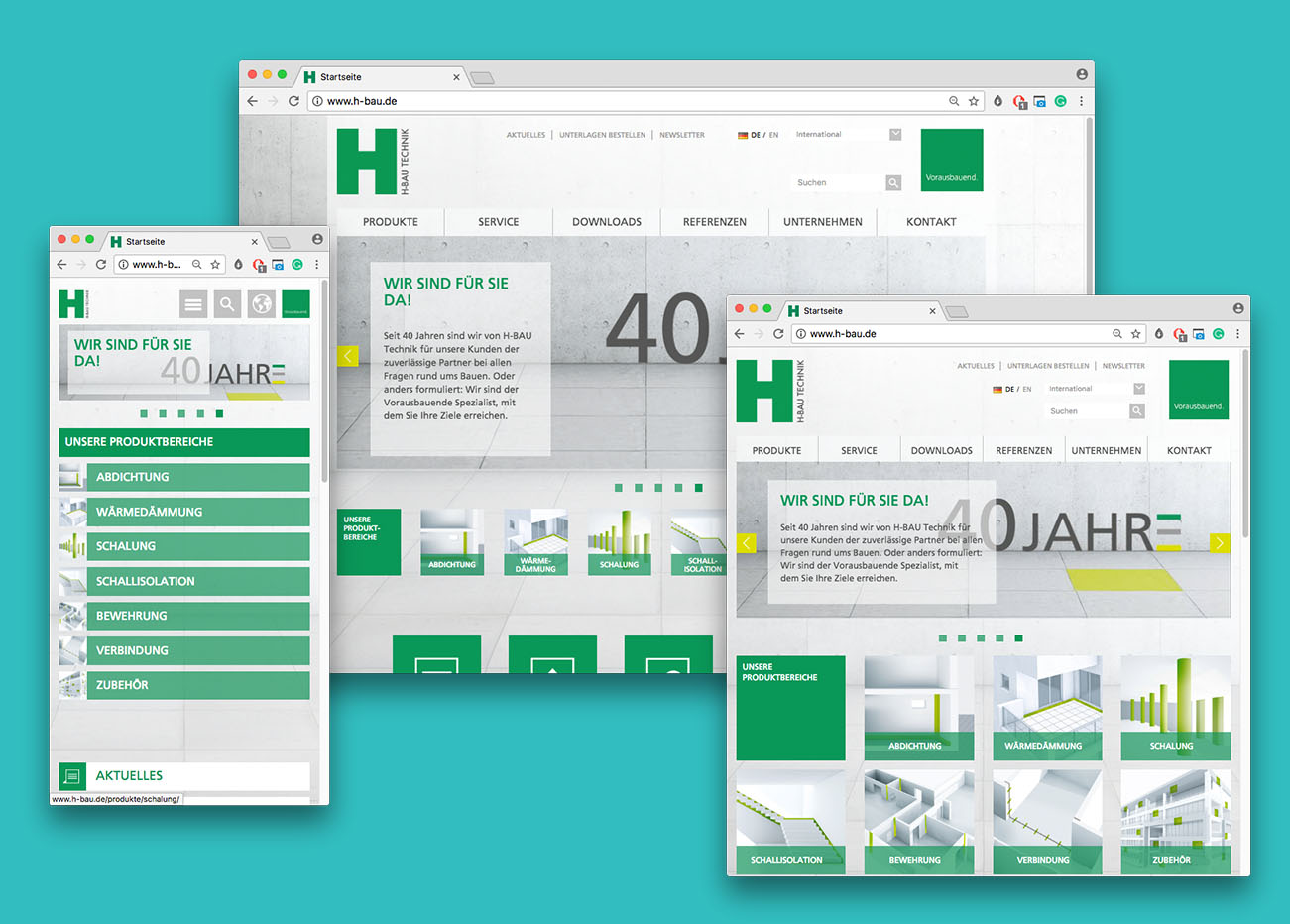 H-Bau Wireframe und Responsive Adaption